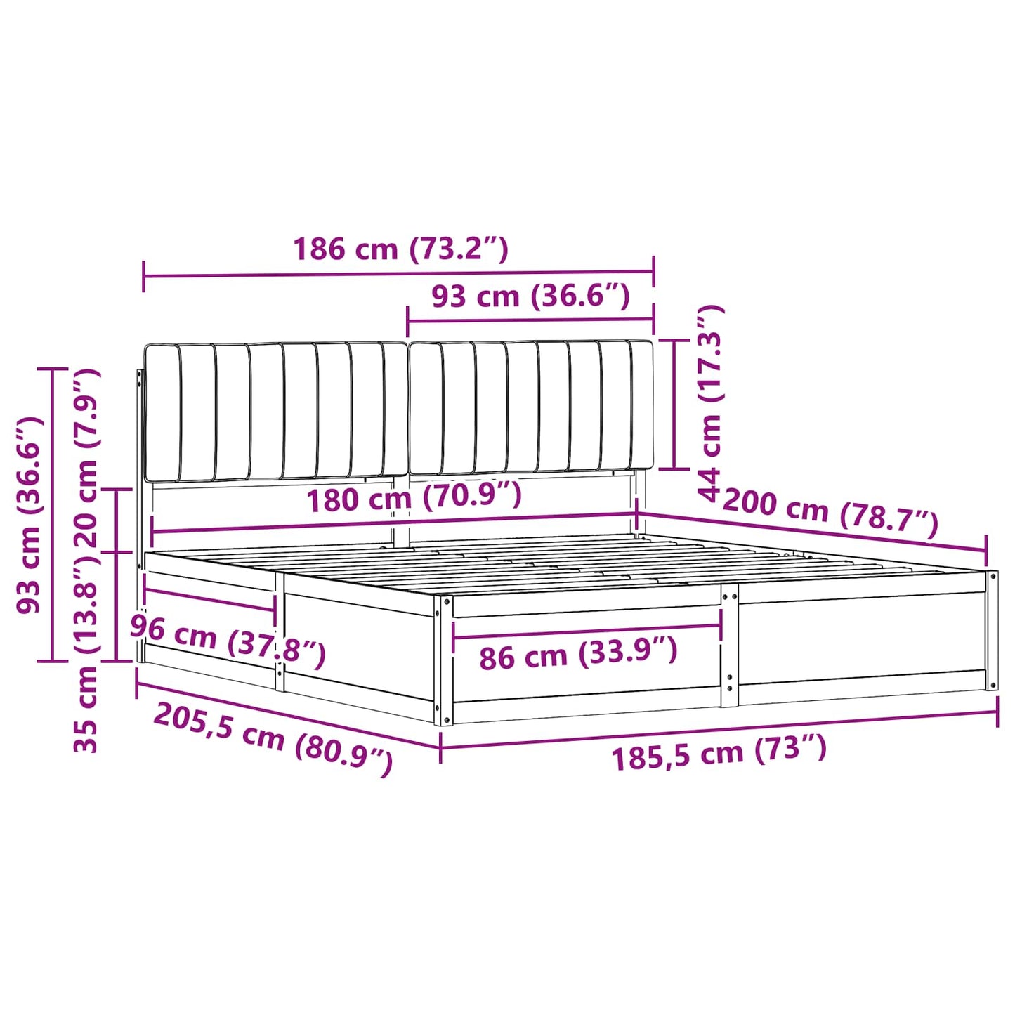 Bedframe met Gevoerd Hoofdgedeelte Zwart 180 x 200 cm is nu te koop bij PeponiXL, paradijselijk wonen!
