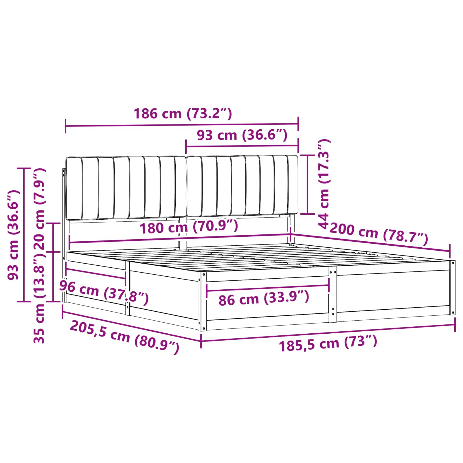 Bedframe met Gevoerd Hoofdgedeelte Taupe 180 x 200 cm is nu te koop bij PeponiXL, paradijselijk wonen!