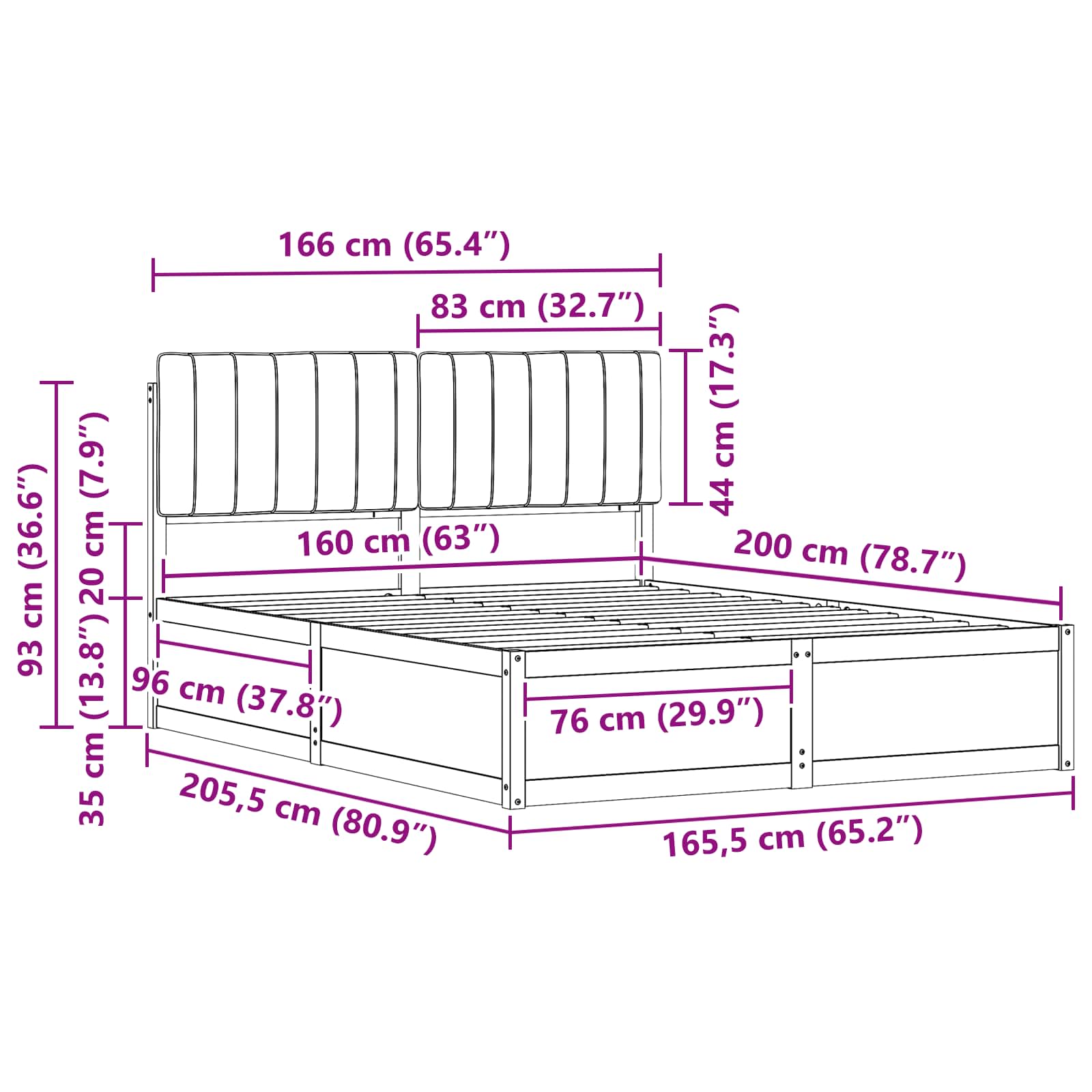 Bedframe met Gevoerd Hoofdgedeelte Zwart 160 x 200 cm is nu te koop bij PeponiXL, paradijselijk wonen!
