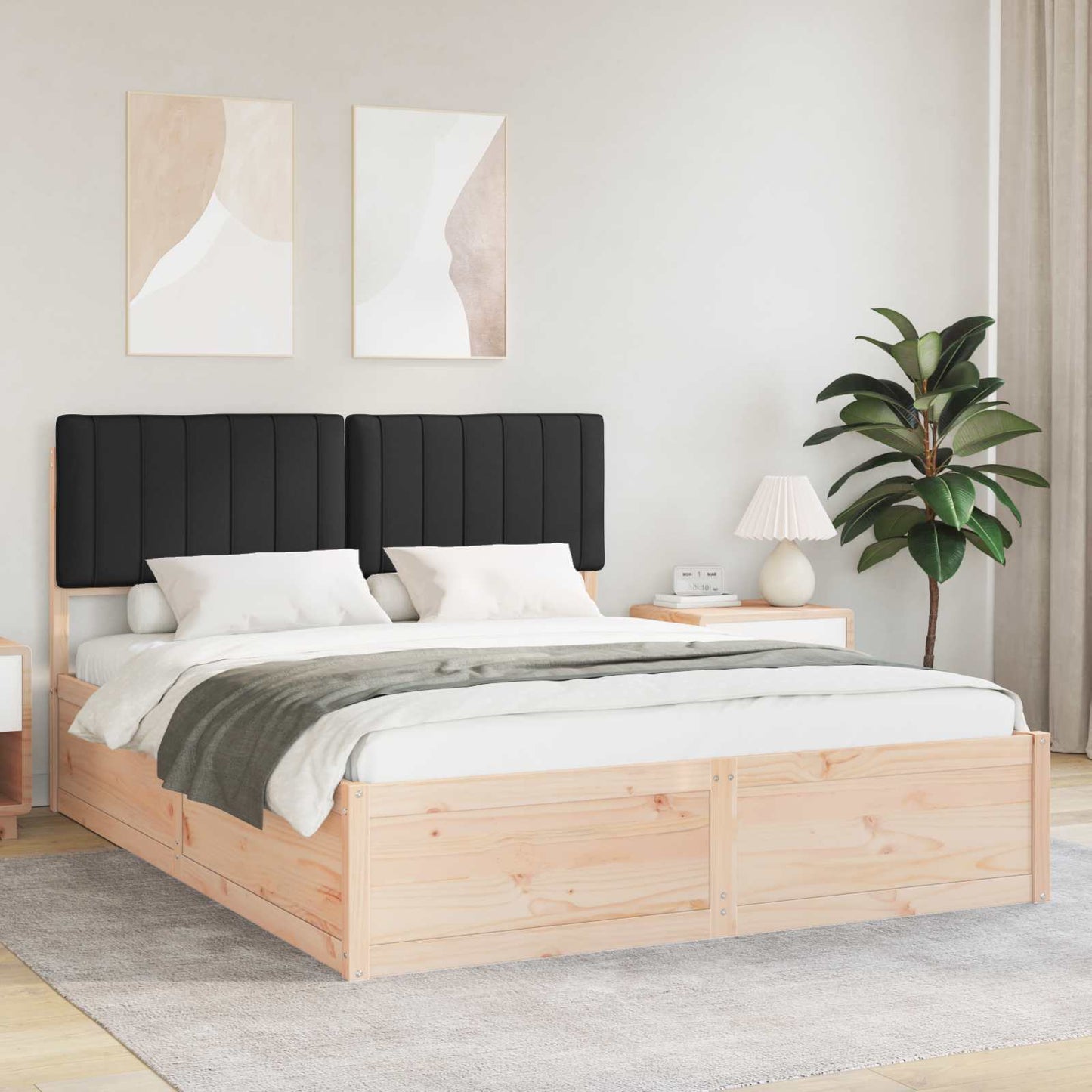 Bedframe met Gevoerd Hoofdgedeelte Zwart 150 x 200 cm is nu te koop bij PeponiXL, paradijselijk wonen!
