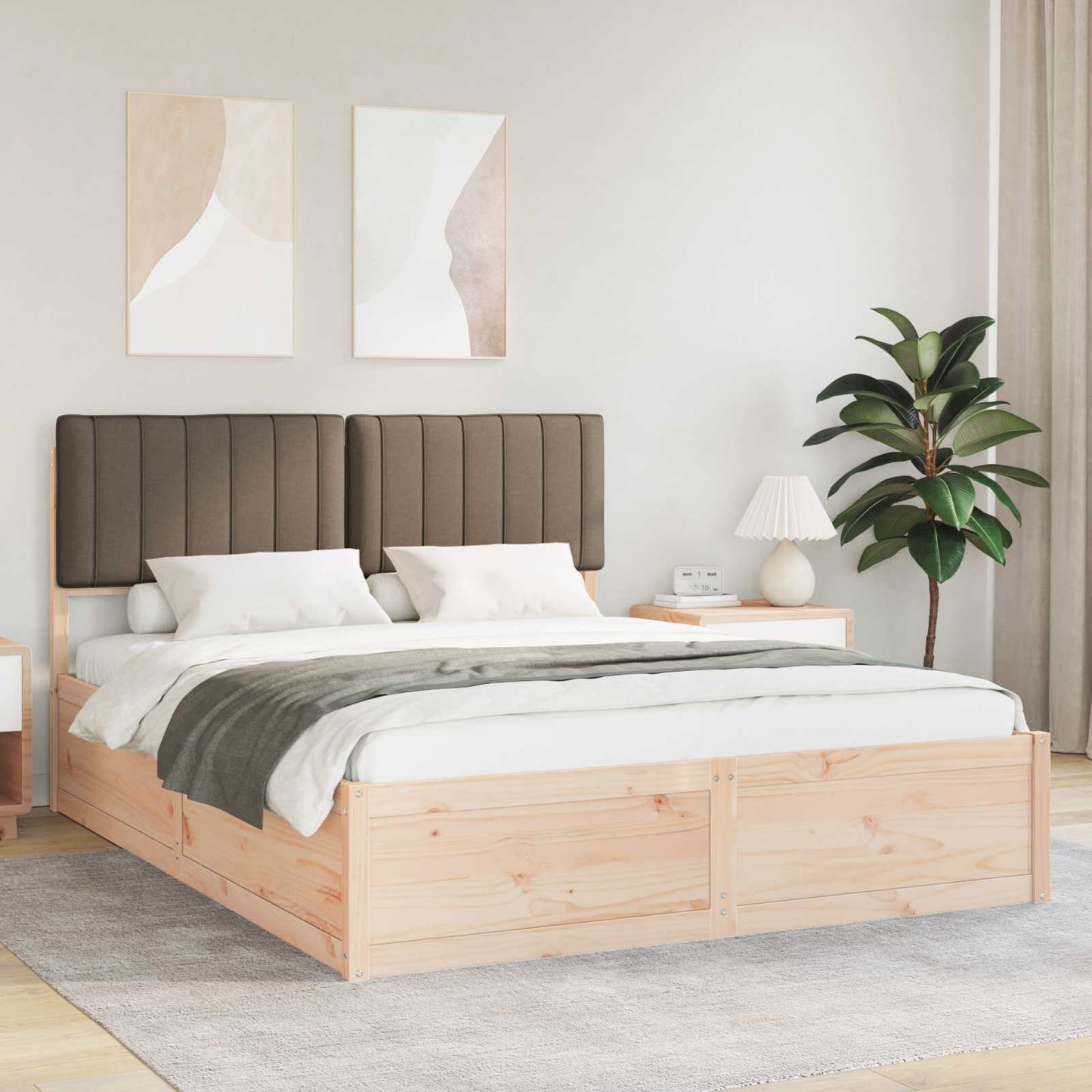 Bedframe met Gevoerd Hoofdgedeelte Taupe 150 x 200 cm is nu te koop bij PeponiXL, paradijselijk wonen!