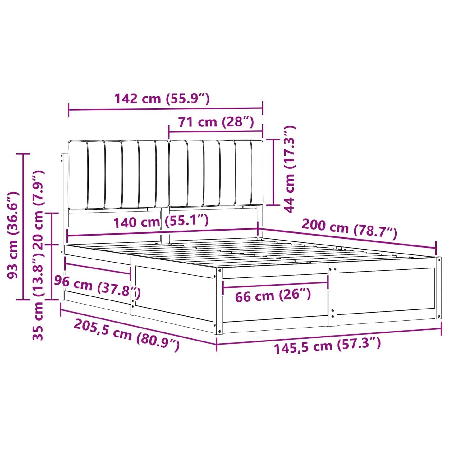 Bedframe met Gevoerd Hoofdgedeelte Taupe 140 x 200 cm is nu te koop bij PeponiXL, paradijselijk wonen!