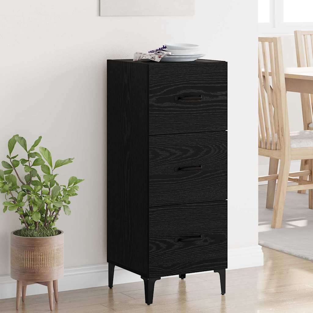Dressoir met lade Zwart Eiken 34,5 x 34 x 90 cm Bewerkt hout is nu te koop bij PeponiXL, paradijselijk wonen!
