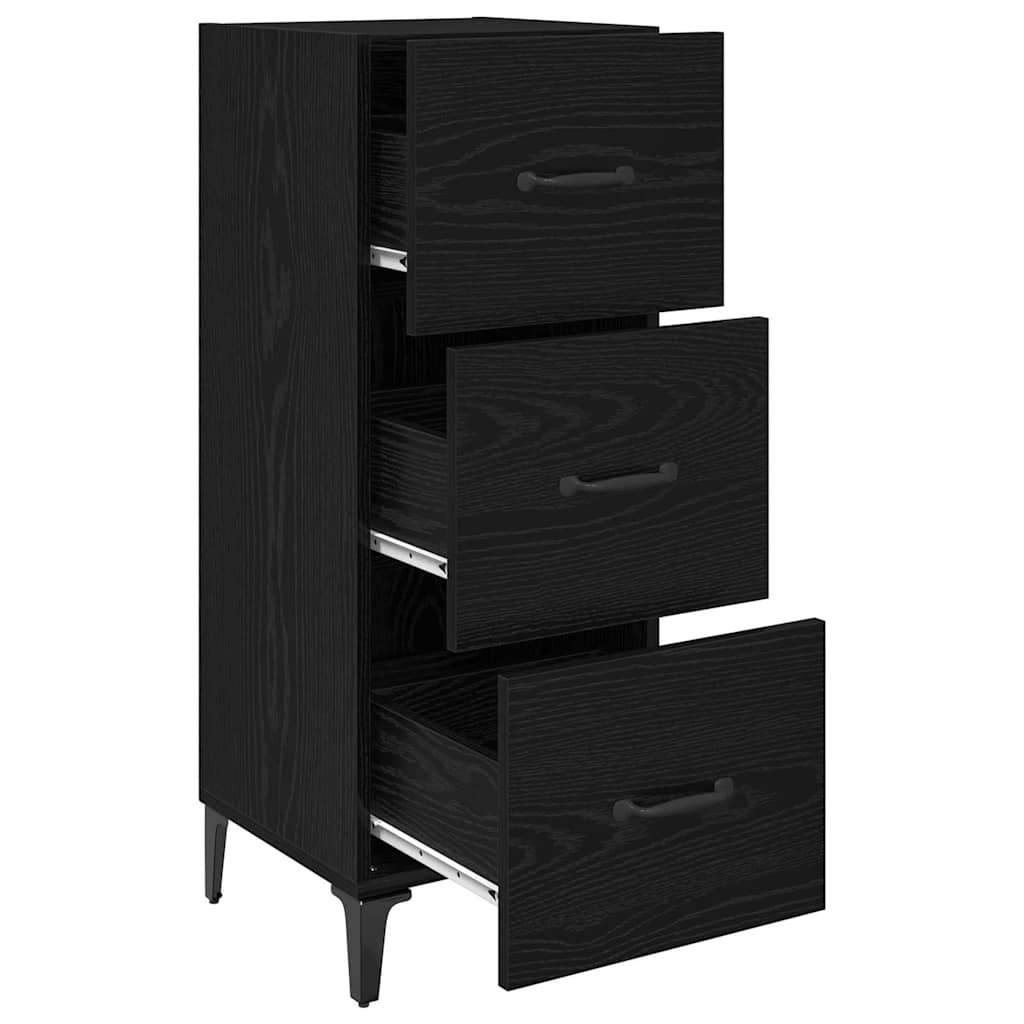 Dressoir met lade Zwart Eiken 34,5 x 34 x 90 cm Bewerkt hout is nu te koop bij PeponiXL, paradijselijk wonen!