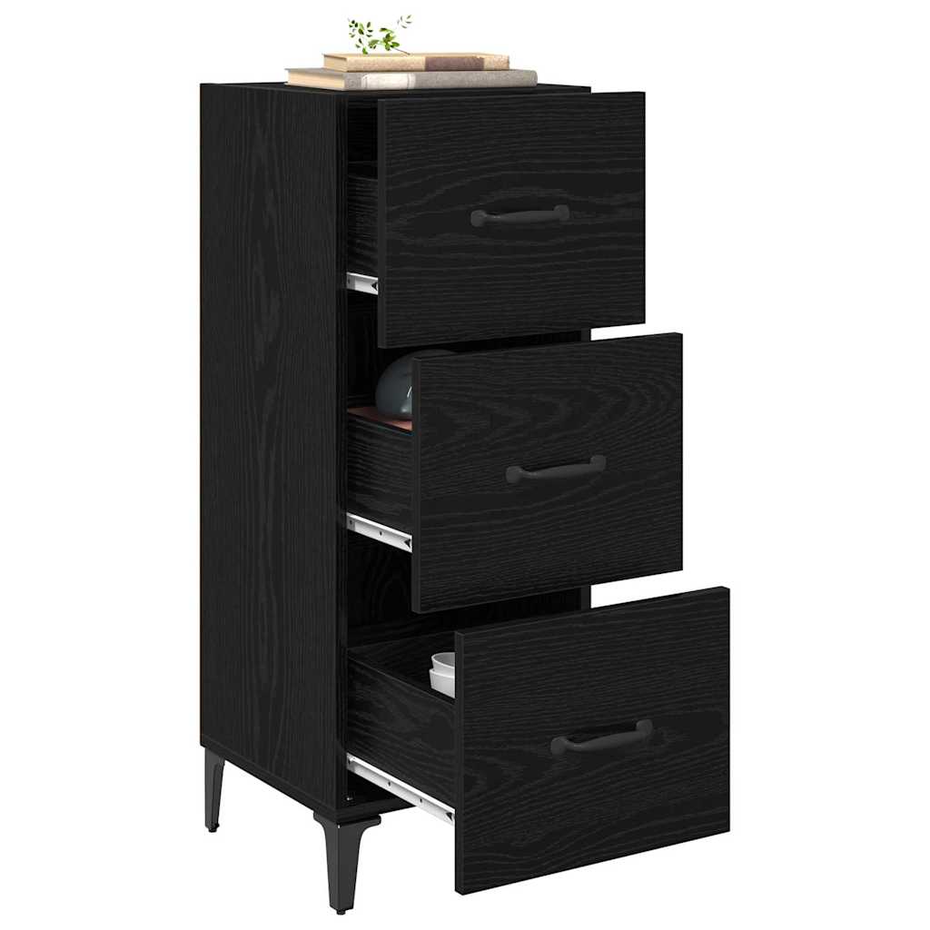 Dressoir met lade Zwart Eiken 34,5 x 34 x 90 cm Bewerkt hout is nu te koop bij PeponiXL, paradijselijk wonen!