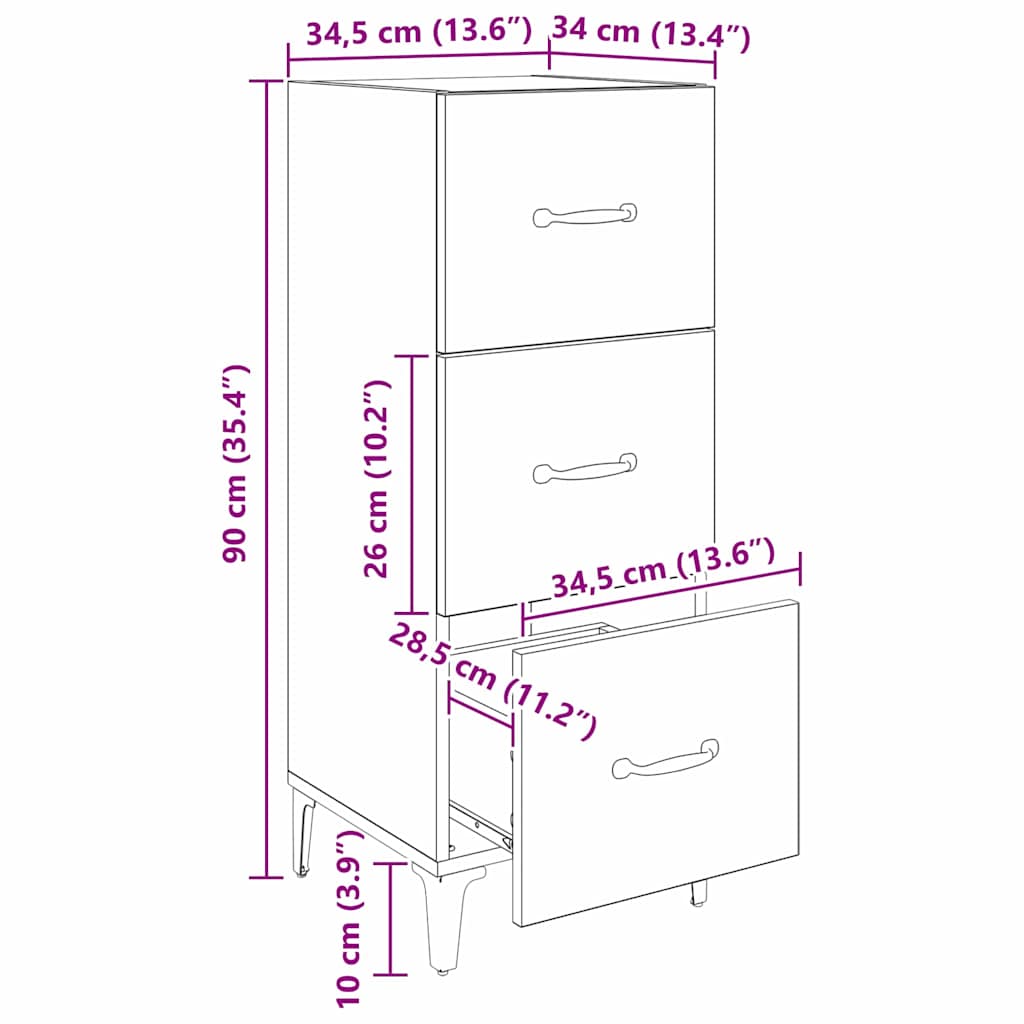 Dressoir met lade Zwart Eiken 34,5 x 34 x 90 cm Bewerkt hout is nu te koop bij PeponiXL, paradijselijk wonen!