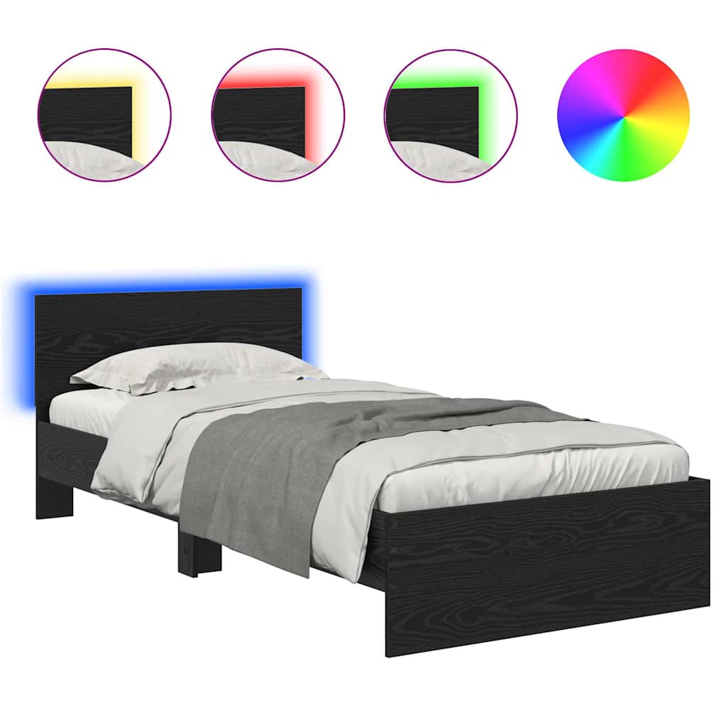 Bedframe met hoofdeinde Zwart Eiken 100 x 200 cm Bewerkt hout is nu te koop bij PeponiXL, paradijselijk wonen!