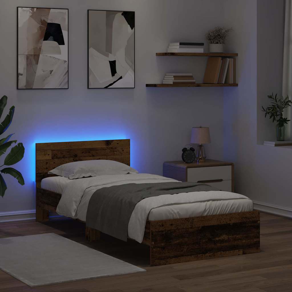 Bedframe met hoofdeinde Oud Hout 90 x 200 cm Bewerkt hout is nu te koop bij PeponiXL, paradijselijk wonen!