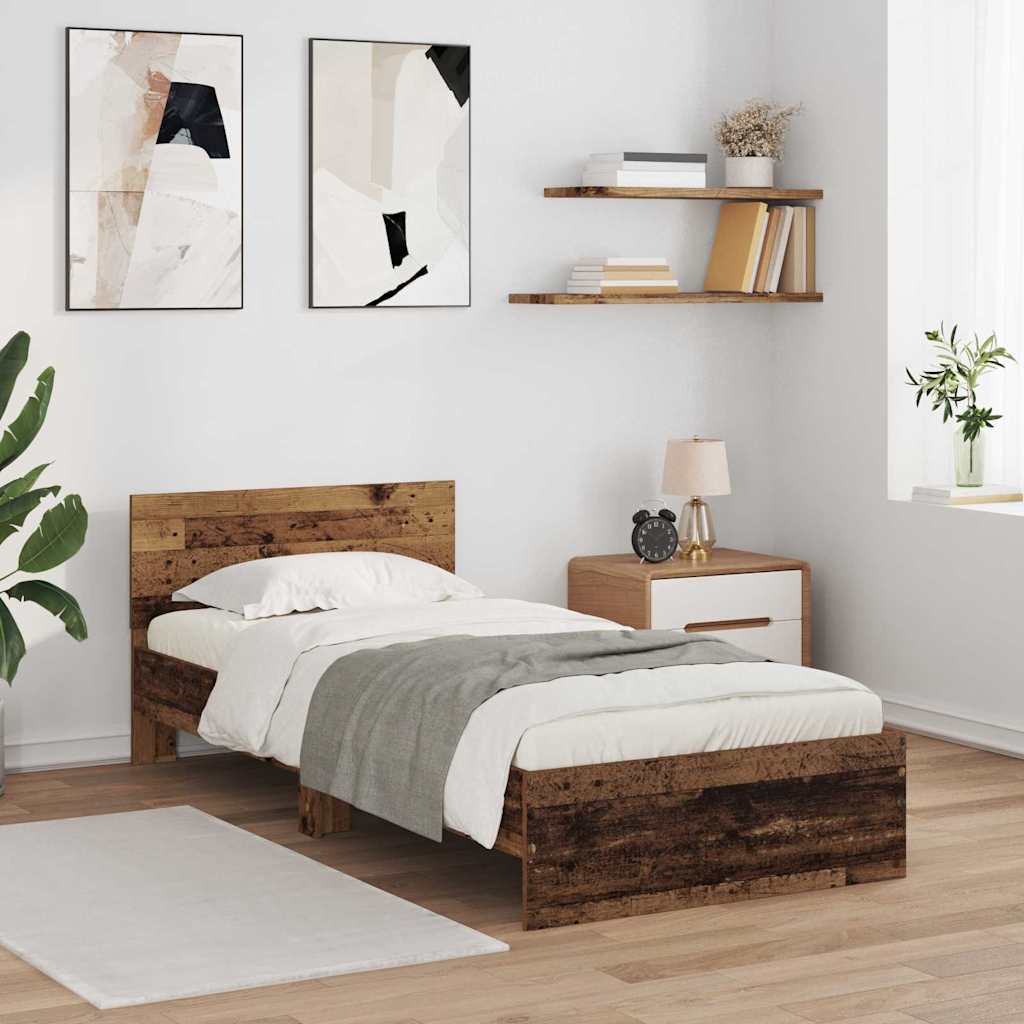 Bedframe met hoofdeinde Oud Hout 90 x 200 cm Bewerkt hout is nu te koop bij PeponiXL, paradijselijk wonen!