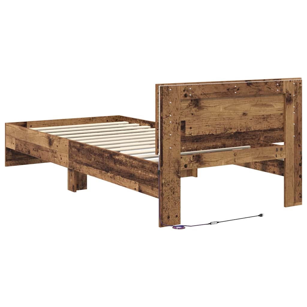 Bedframe met hoofdeinde Oud Hout 90 x 200 cm Bewerkt hout is nu te koop bij PeponiXL, paradijselijk wonen!