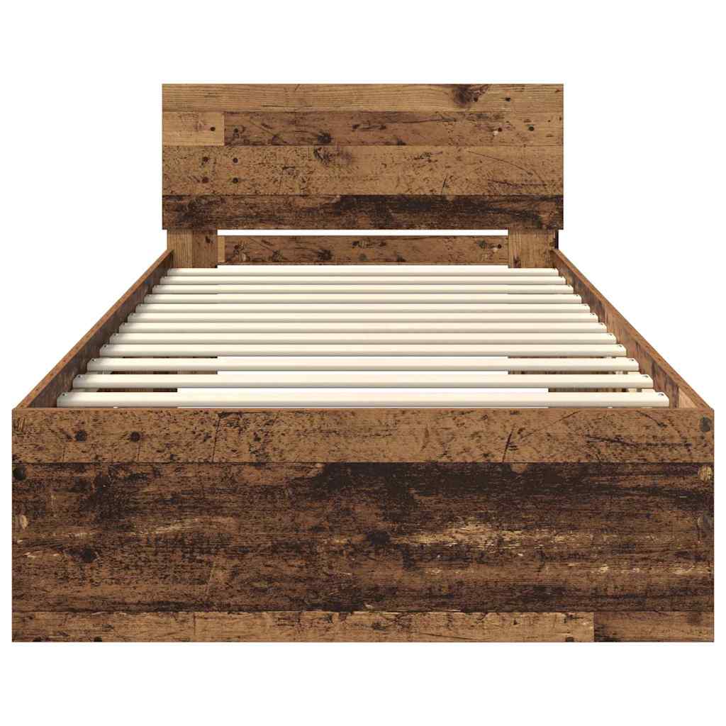 Bedframe met hoofdeinde Oud Hout 90 x 200 cm Bewerkt hout is nu te koop bij PeponiXL, paradijselijk wonen!