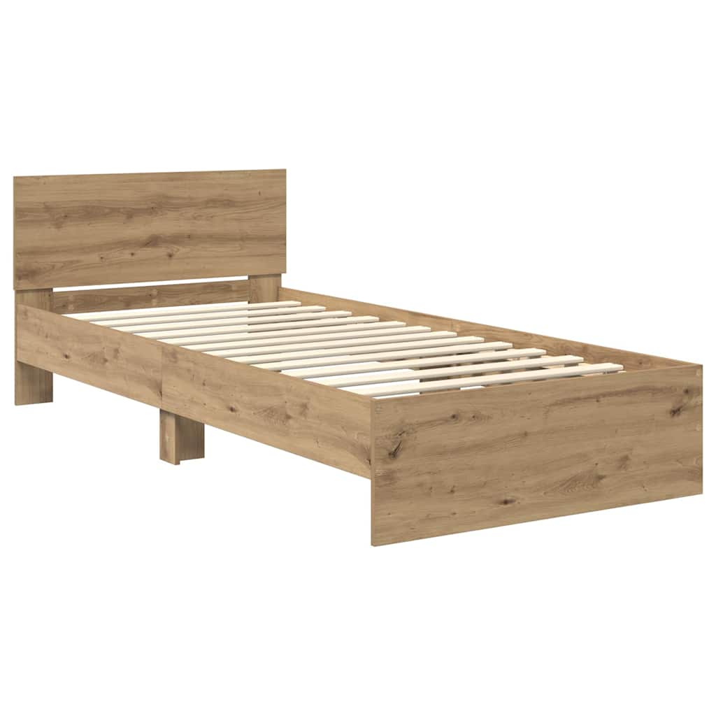 Bedframe met hoofdeinde Artisan Eiken 90 x 200 cm Bewerkt hout is nu te koop bij PeponiXL, paradijselijk wonen!
