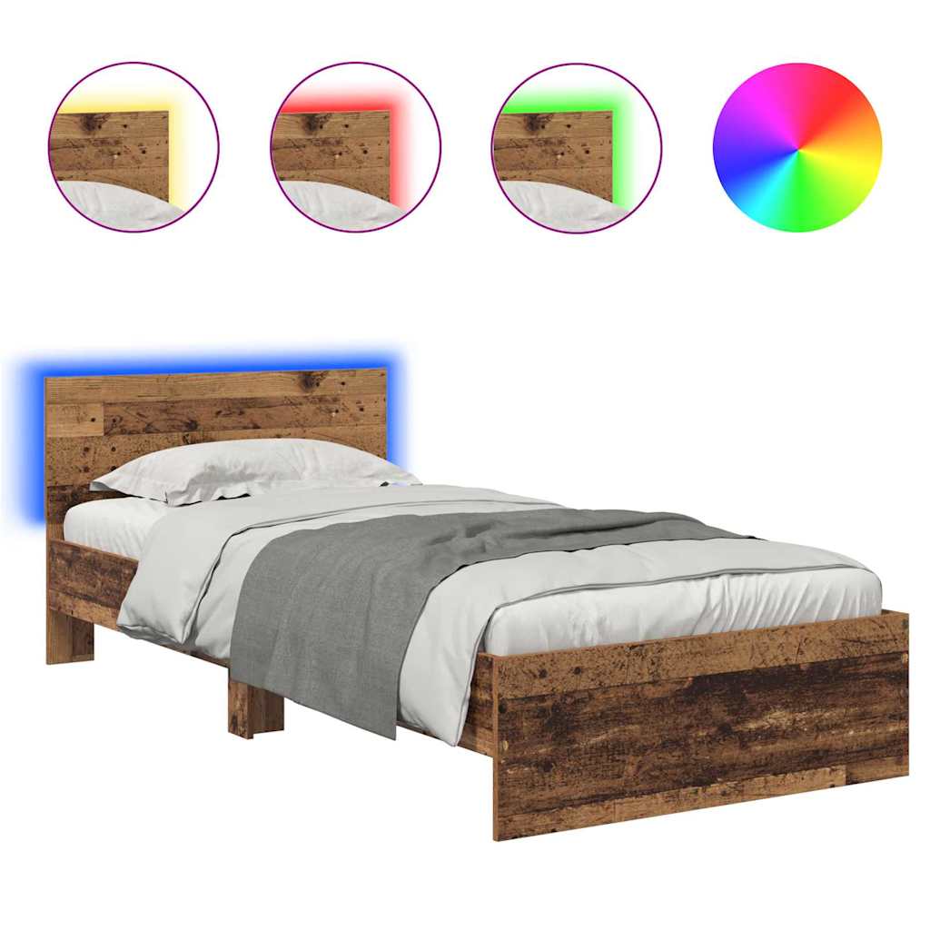 Bedframe met hoofdeinde Oud Hout 90 x 190 cm Bewerkt hout is nu te koop bij PeponiXL, paradijselijk wonen!