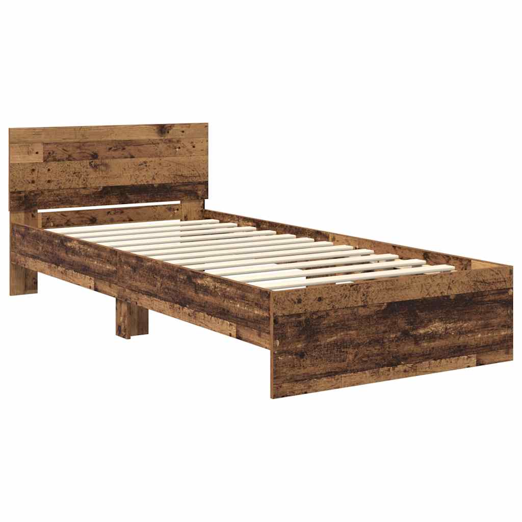 Bedframe met hoofdeinde Oud Hout 90 x 190 cm Bewerkt hout is nu te koop bij PeponiXL, paradijselijk wonen!