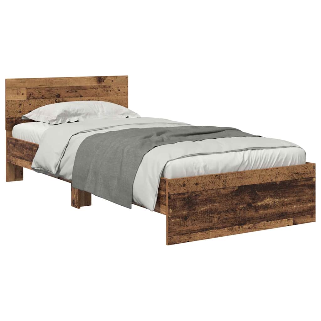 Bedframe met hoofdeinde Oud Hout 90 x 190 cm Bewerkt hout is nu te koop bij PeponiXL, paradijselijk wonen!