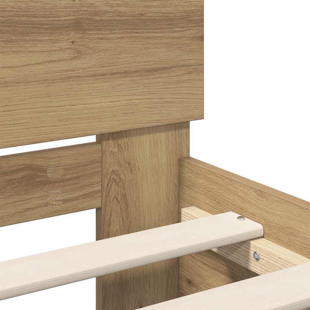 Bedframe met hoofdeinde Artisan Eiken 90 x 190 cm Bewerkt hout is nu te koop bij PeponiXL, paradijselijk wonen!