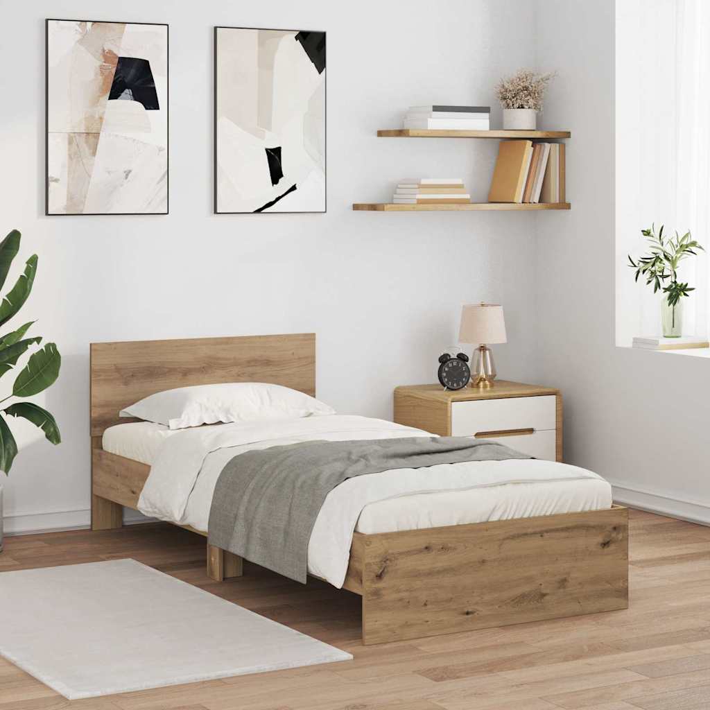 Bedframe met hoofdeinde Artisan Eiken 90 x 190 cm Bewerkt hout is nu te koop bij PeponiXL, paradijselijk wonen!