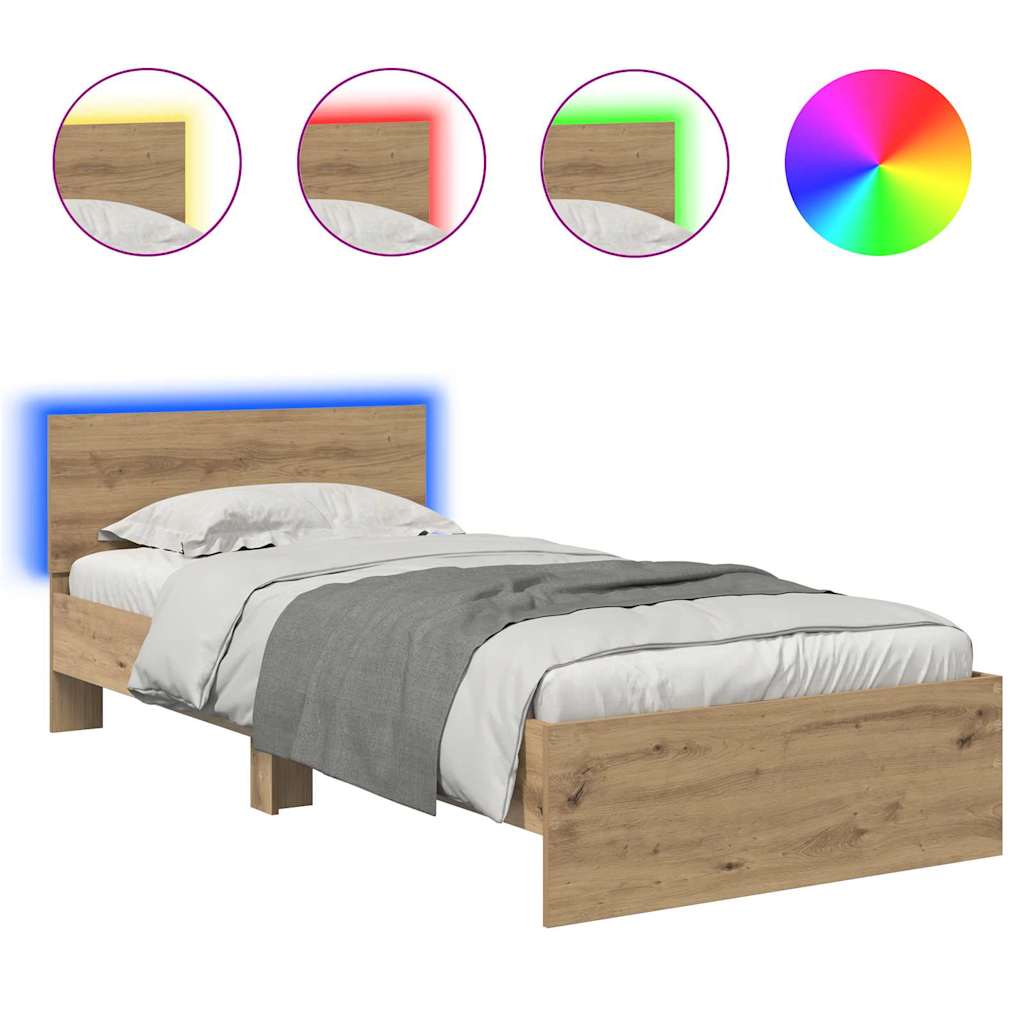 Bedframe met hoofdeinde Artisan Eiken 90 x 190 cm Bewerkt hout is nu te koop bij PeponiXL, paradijselijk wonen!