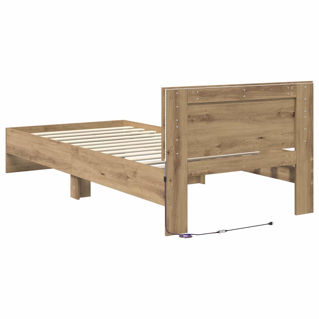 Bedframe met hoofdeinde Artisan Eiken 90 x 190 cm Bewerkt hout is nu te koop bij PeponiXL, paradijselijk wonen!