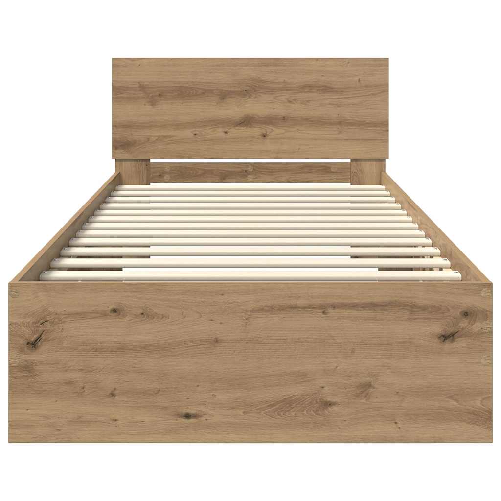 Bedframe met hoofdeinde Artisan Eiken 90 x 190 cm Bewerkt hout is nu te koop bij PeponiXL, paradijselijk wonen!
