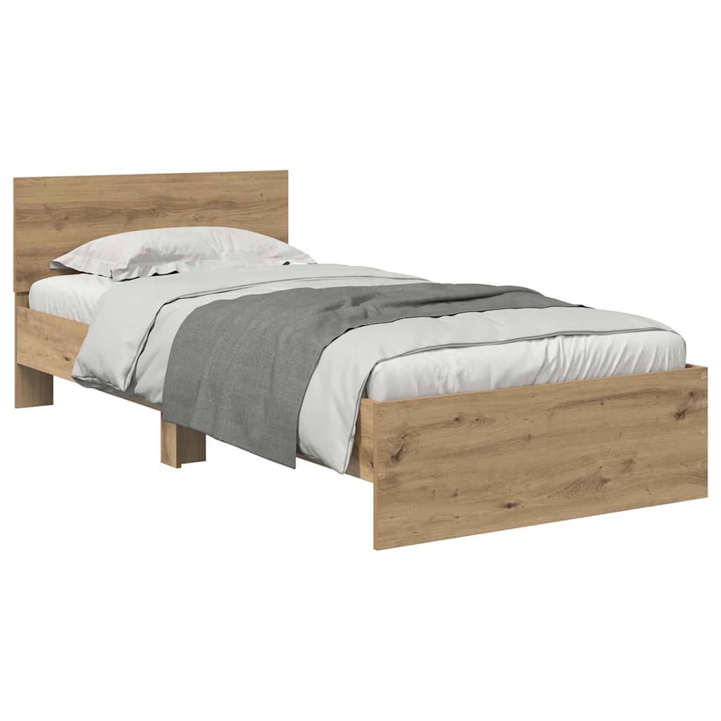Bedframe met hoofdeinde Artisan Eiken 90 x 190 cm Bewerkt hout is nu te koop bij PeponiXL, paradijselijk wonen!