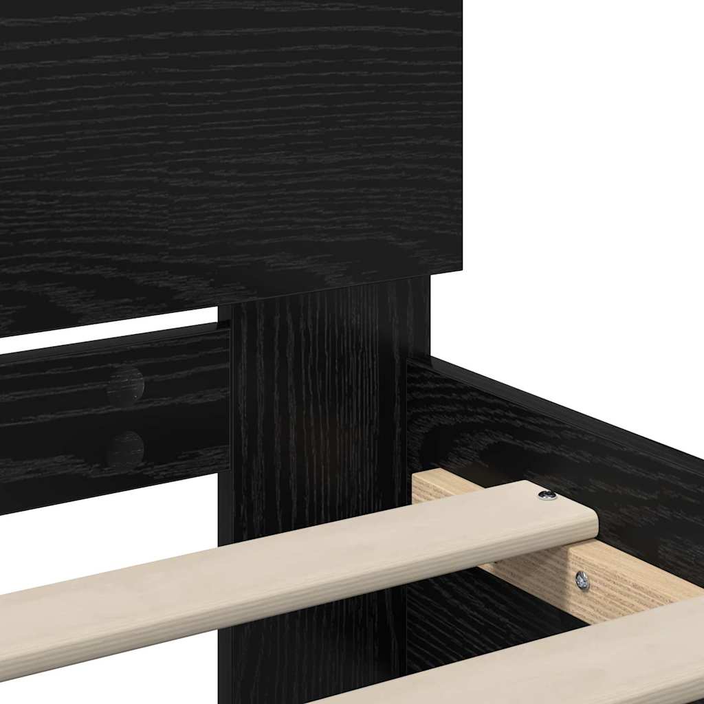Bedframe met hoofdeinde Zwart Eiken 90 x 190 cm Bewerkt hout is nu te koop bij PeponiXL, paradijselijk wonen!
