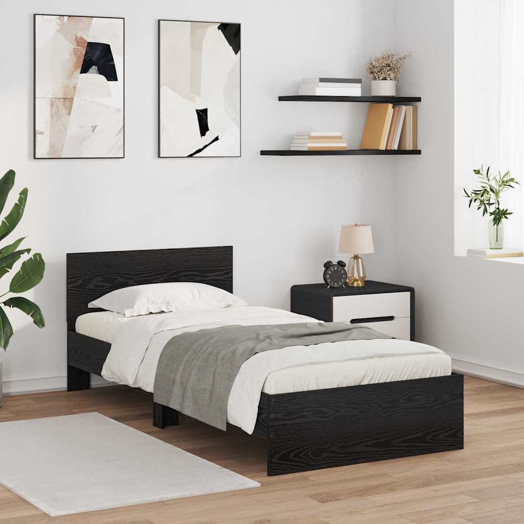 Bedframe met hoofdeinde Zwart Eiken 90 x 190 cm Bewerkt hout is nu te koop bij PeponiXL, paradijselijk wonen!