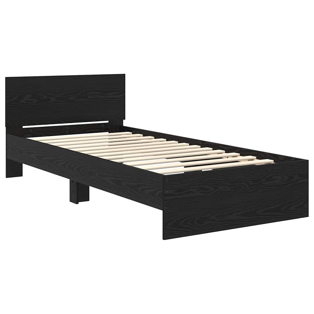 Bedframe met hoofdeinde Zwart Eiken 90 x 190 cm Bewerkt hout is nu te koop bij PeponiXL, paradijselijk wonen!