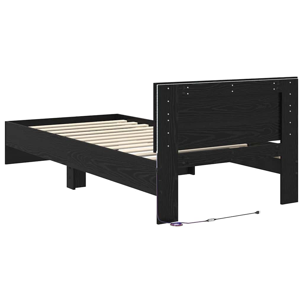 Bedframe met hoofdeinde Zwart Eiken 90 x 190 cm Bewerkt hout is nu te koop bij PeponiXL, paradijselijk wonen!