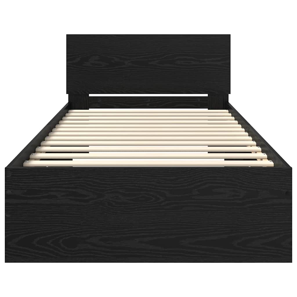 Bedframe met hoofdeinde Zwart Eiken 90 x 190 cm Bewerkt hout is nu te koop bij PeponiXL, paradijselijk wonen!