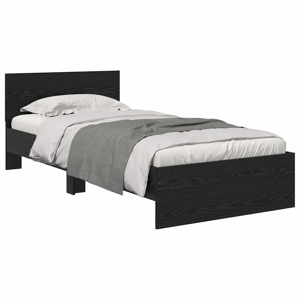 Bedframe met hoofdeinde Zwart Eiken 90 x 190 cm Bewerkt hout is nu te koop bij PeponiXL, paradijselijk wonen!