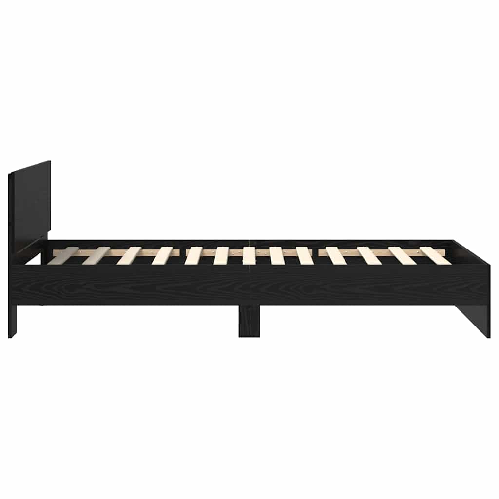 Bedframe met hoofdeinde Zwart Eiken 90 x 190 cm Bewerkt hout is nu te koop bij PeponiXL, paradijselijk wonen!
