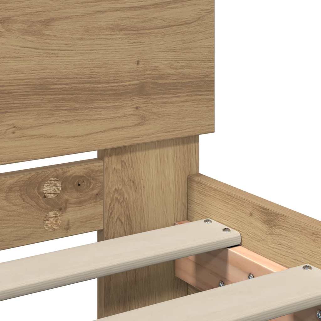 Bedframe met hoofdeinde Artisan Eiken 75 x 190 cm Bewerkt hout is nu te koop bij PeponiXL, paradijselijk wonen!