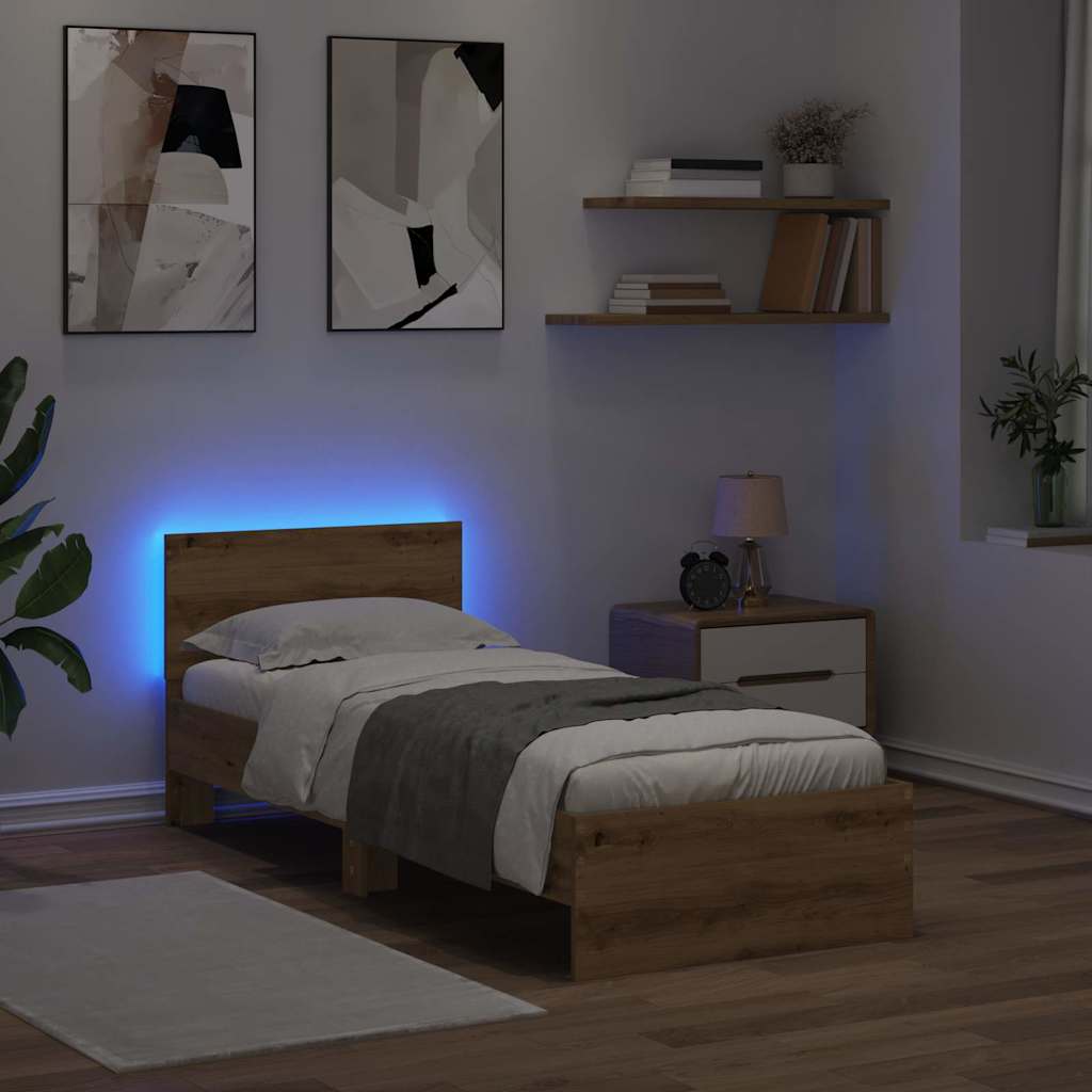 Bedframe met hoofdeinde Artisan Eiken 75 x 190 cm Bewerkt hout is nu te koop bij PeponiXL, paradijselijk wonen!