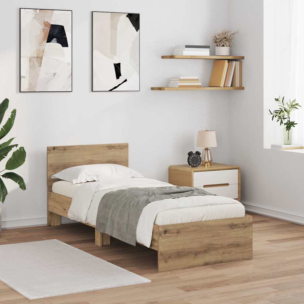 Bedframe met hoofdeinde Artisan Eiken 75 x 190 cm Bewerkt hout is nu te koop bij PeponiXL, paradijselijk wonen!