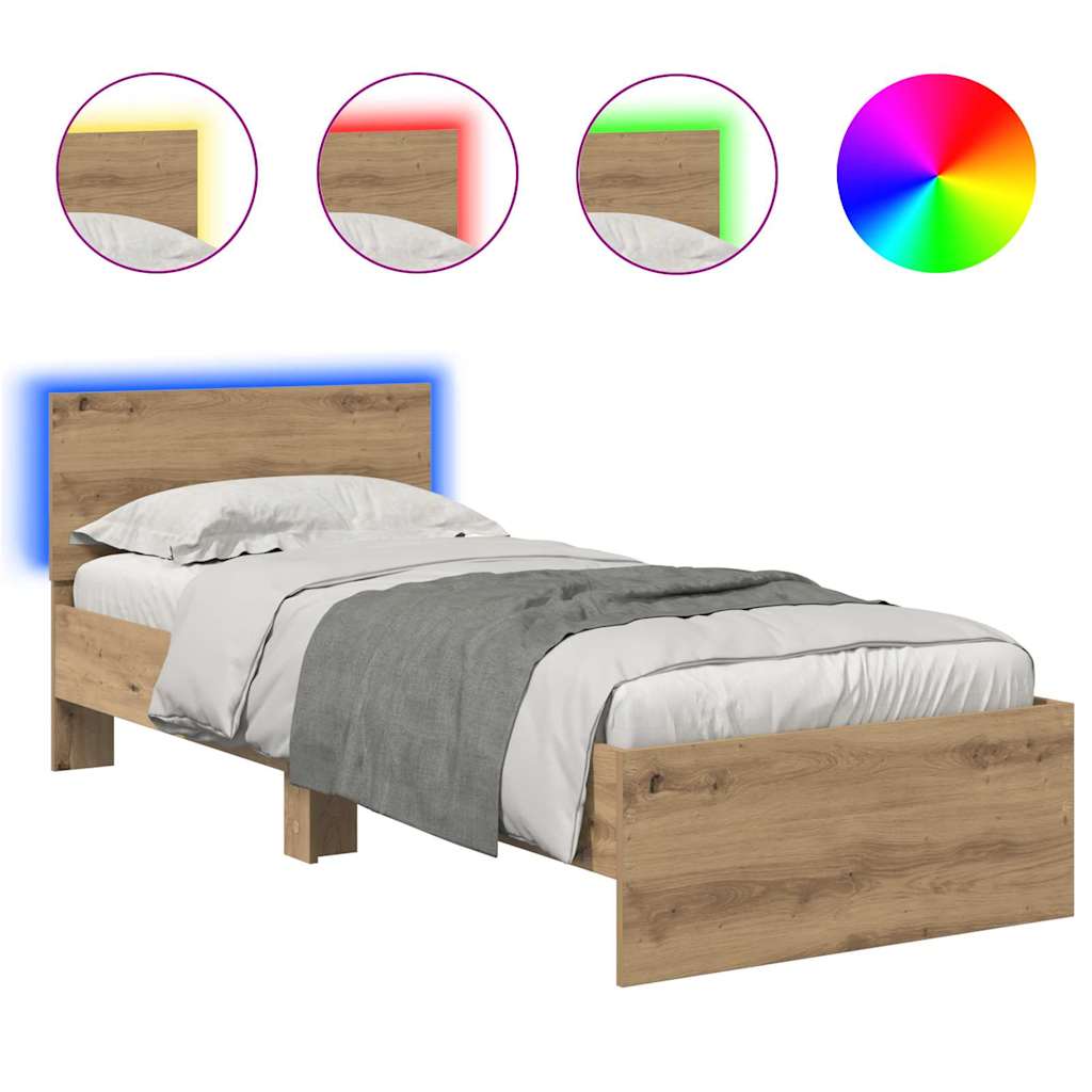 Bedframe met hoofdeinde Artisan Eiken 75 x 190 cm Bewerkt hout is nu te koop bij PeponiXL, paradijselijk wonen!