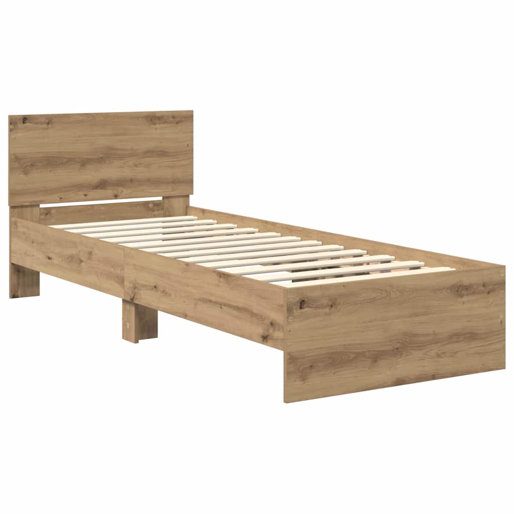 Bedframe met hoofdeinde Artisan Eiken 75 x 190 cm Bewerkt hout is nu te koop bij PeponiXL, paradijselijk wonen!
