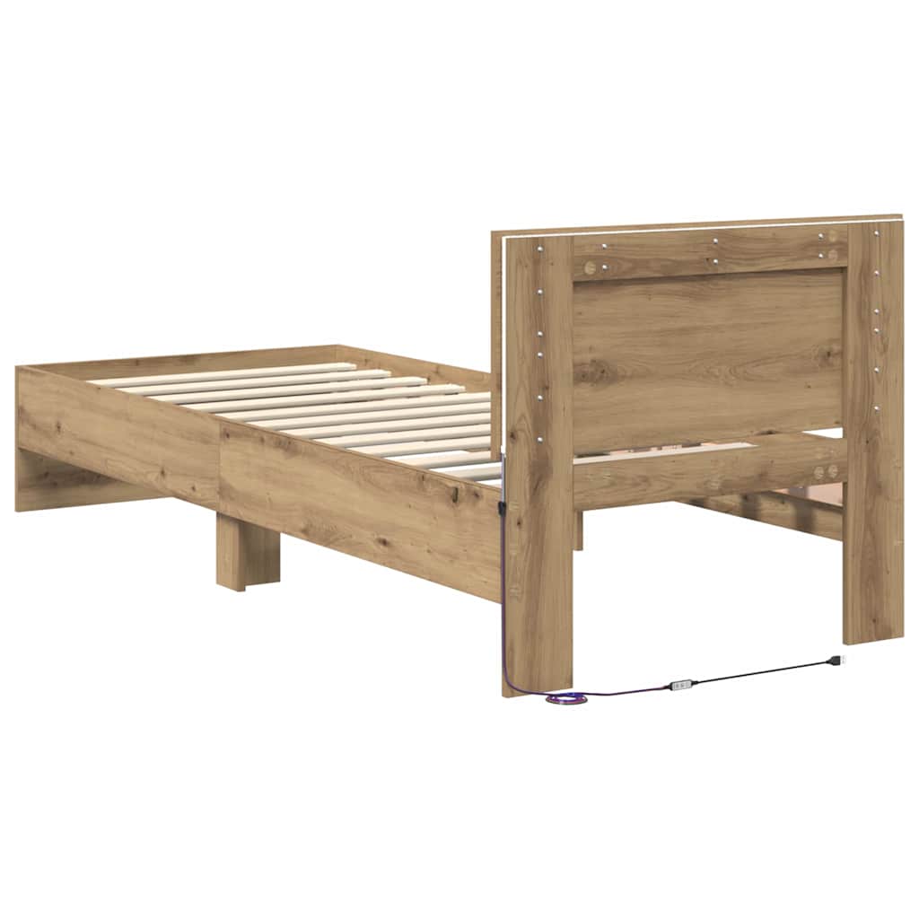 Bedframe met hoofdeinde Artisan Eiken 75 x 190 cm Bewerkt hout is nu te koop bij PeponiXL, paradijselijk wonen!