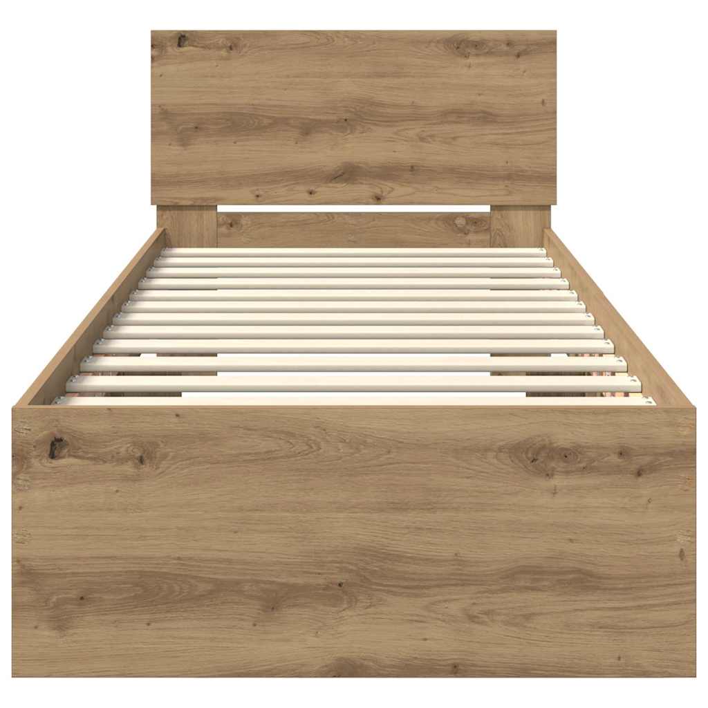 Bedframe met hoofdeinde Artisan Eiken 75 x 190 cm Bewerkt hout is nu te koop bij PeponiXL, paradijselijk wonen!
