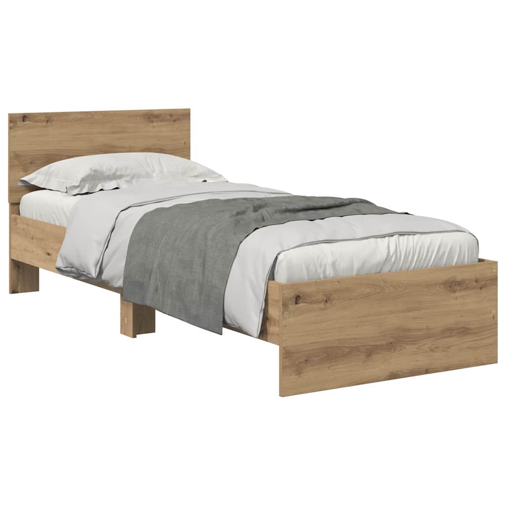 Bedframe met hoofdeinde Artisan Eiken 75 x 190 cm Bewerkt hout is nu te koop bij PeponiXL, paradijselijk wonen!