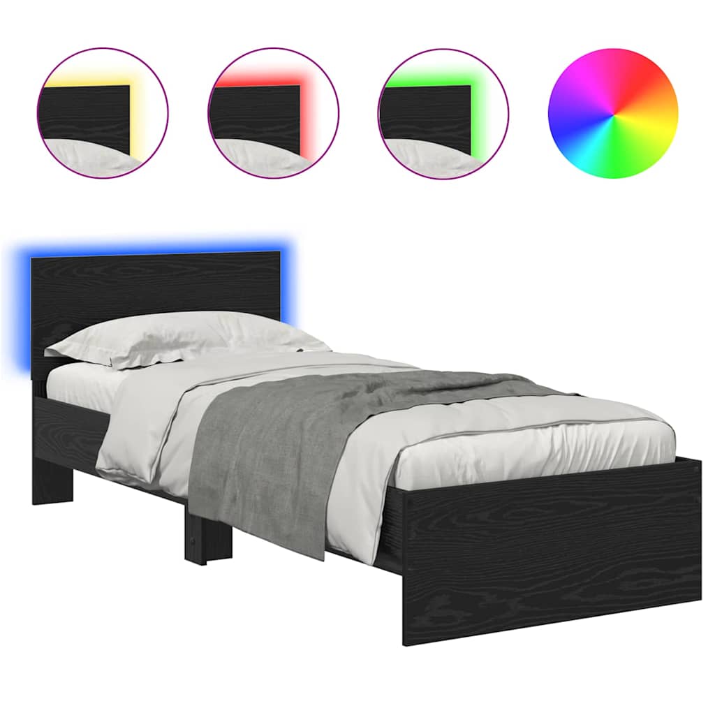 Bedframe met hoofdeinde Zwart Eiken 75 x 190 cm Bewerkt hout is nu te koop bij PeponiXL, paradijselijk wonen!