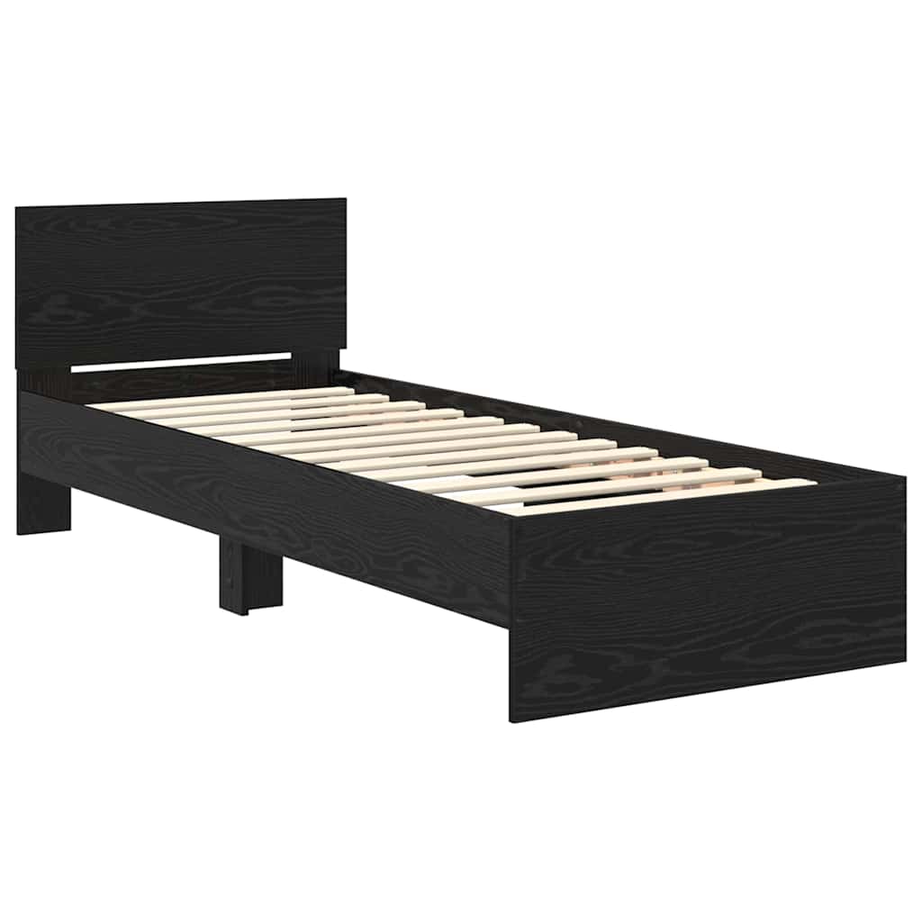 Bedframe met hoofdeinde Zwart Eiken 75 x 190 cm Bewerkt hout is nu te koop bij PeponiXL, paradijselijk wonen!