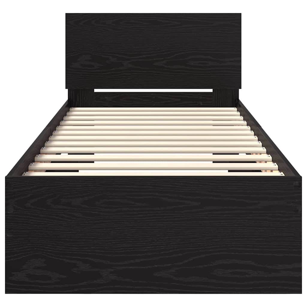 Bedframe met hoofdeinde Zwart Eiken 75 x 190 cm Bewerkt hout is nu te koop bij PeponiXL, paradijselijk wonen!