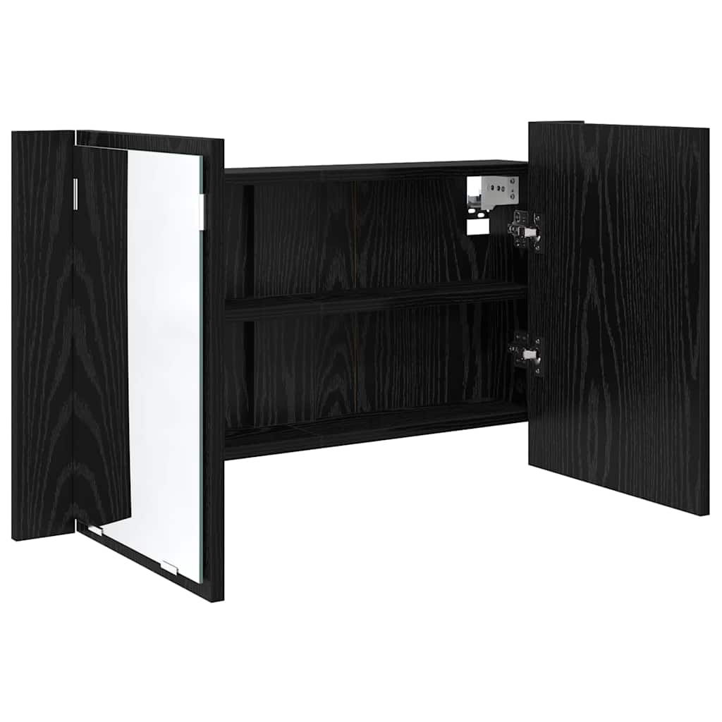 Badkamer spiegelkast Zwart Eiken 80 x 12 x 45 cm Bewerkt hout is nu te koop bij PeponiXL, paradijselijk wonen!