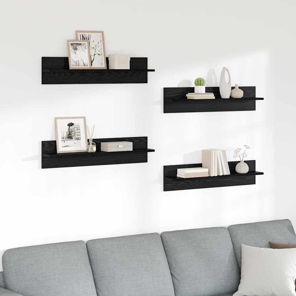 Wandplanken 4 pcs Zwart Eiken 80 x 11,5 x 18 cm Bewerkt hout is nu te koop bij PeponiXL, paradijselijk wonen!
