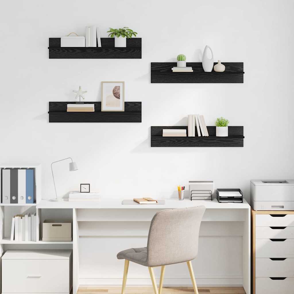 Wandplanken 4 pcs Zwart Eiken 80 x 11,5 x 18 cm Bewerkt hout is nu te koop bij PeponiXL, paradijselijk wonen!