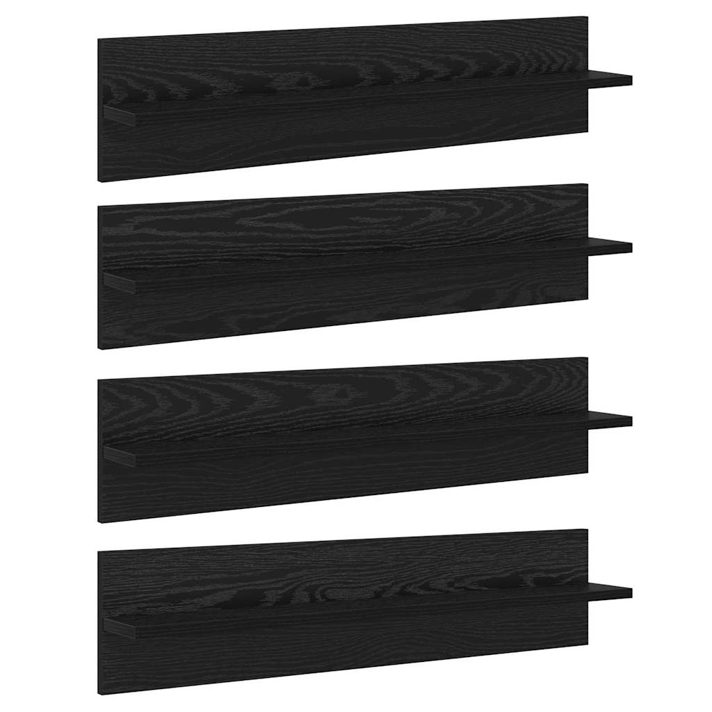 Wandplanken 4 pcs Zwart Eiken 80 x 11,5 x 18 cm Bewerkt hout is nu te koop bij PeponiXL, paradijselijk wonen!