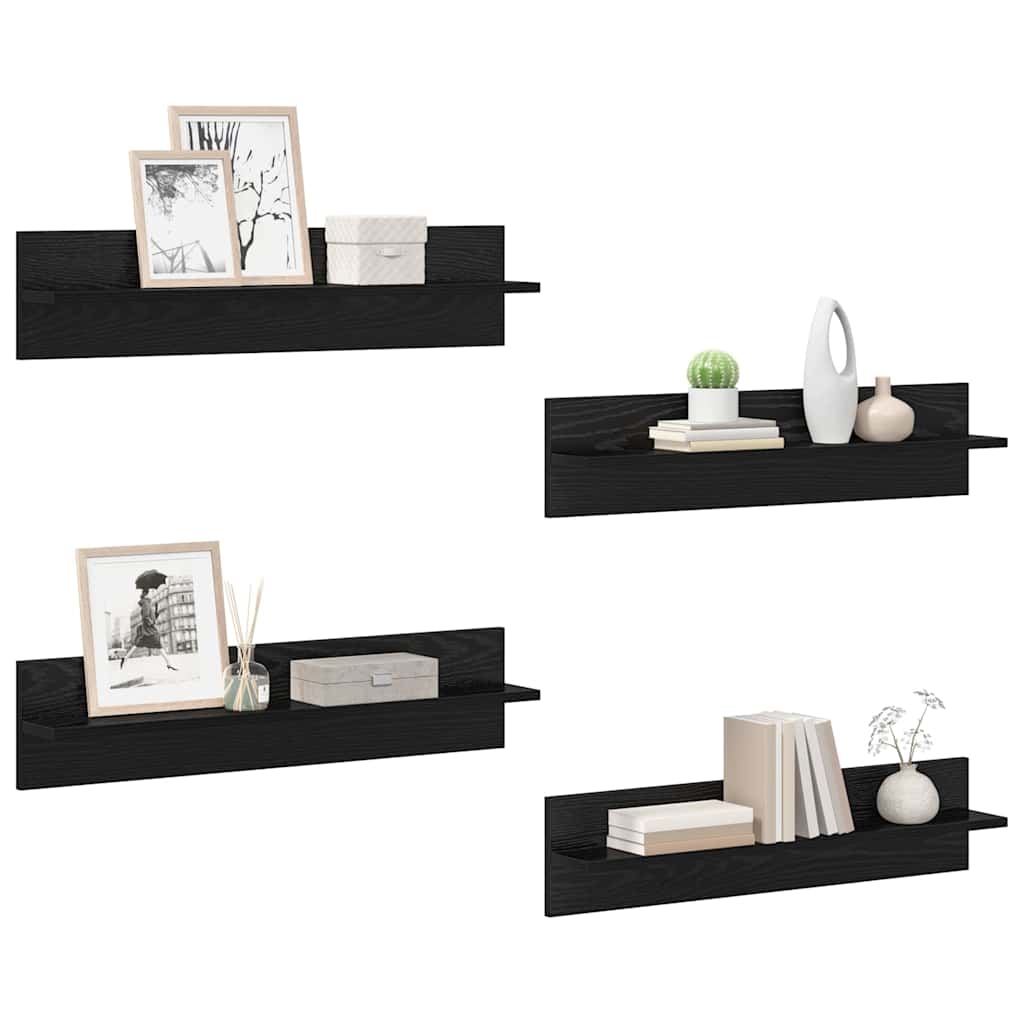 Wandplanken 4 pcs Zwart Eiken 80 x 11,5 x 18 cm Bewerkt hout is nu te koop bij PeponiXL, paradijselijk wonen!