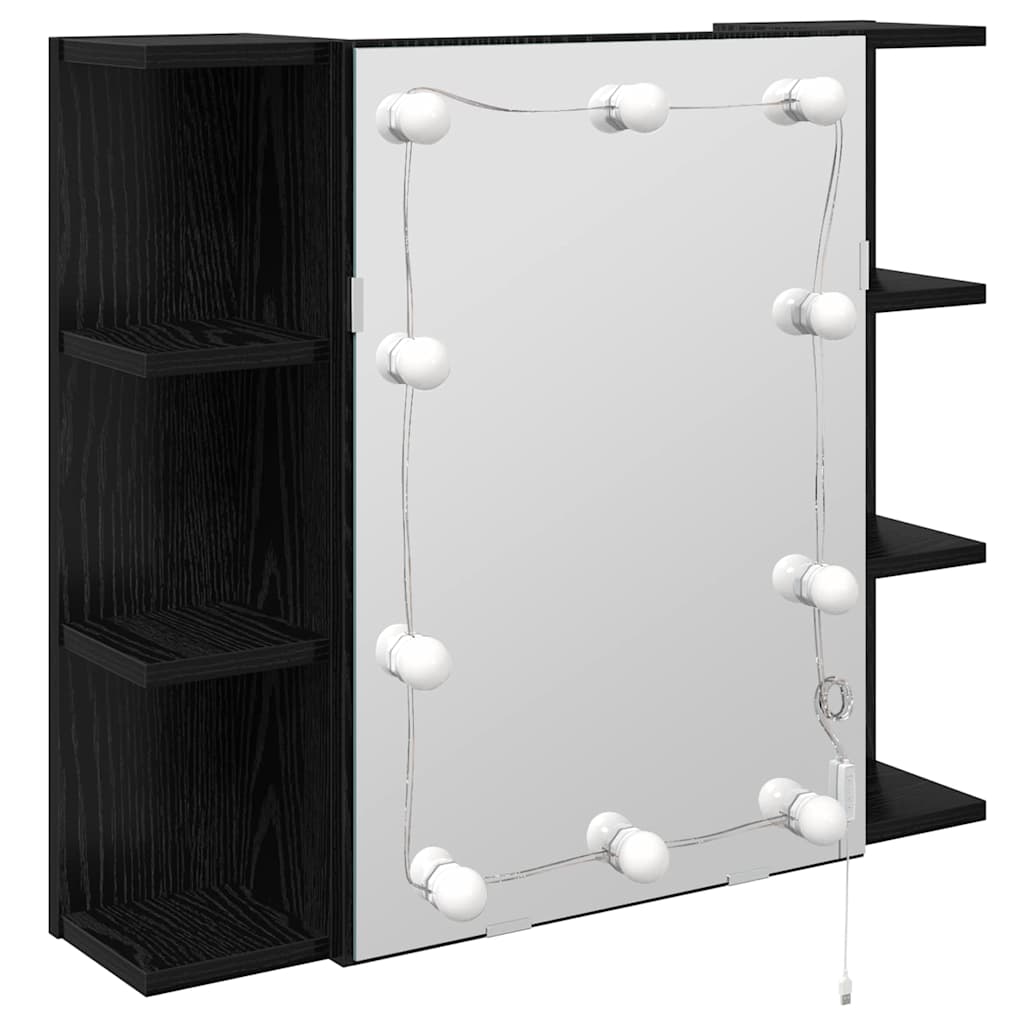 Spiegelkast Zwart Eiken 70 x 16,5 x 60 cm Bewerkt hout is nu te koop bij PeponiXL, paradijselijk wonen!