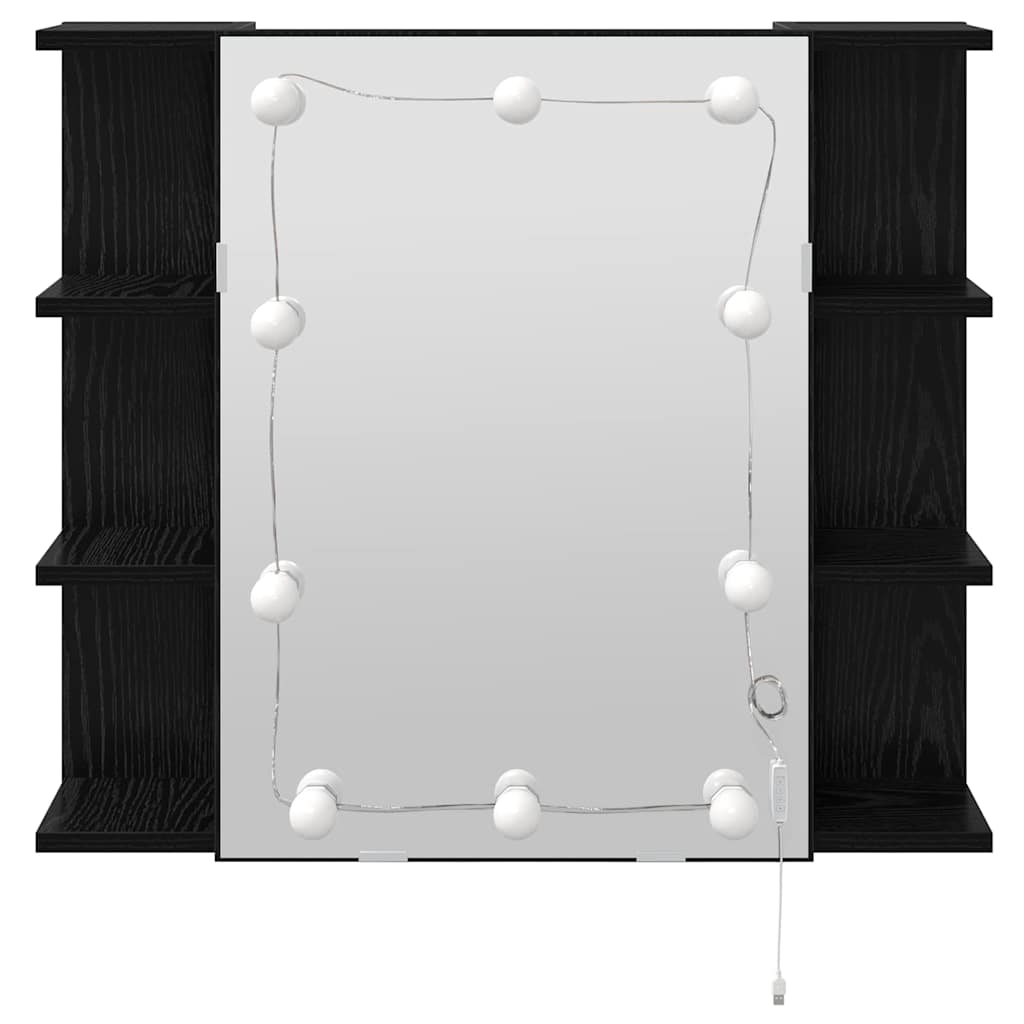 Spiegelkast Zwart Eiken 70 x 16,5 x 60 cm Bewerkt hout is nu te koop bij PeponiXL, paradijselijk wonen!